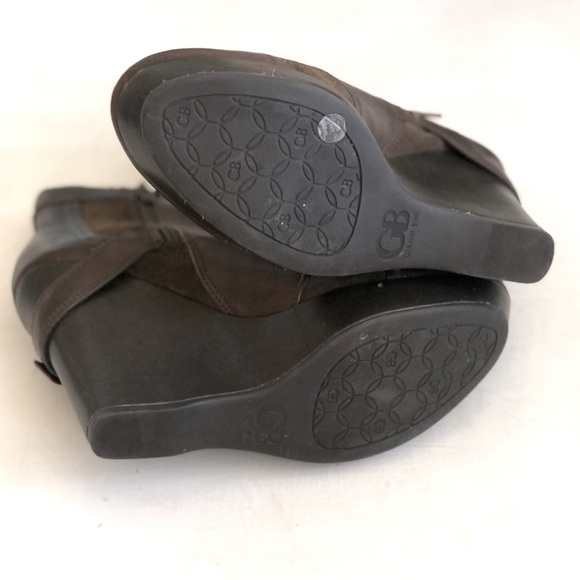 [Gianni Bini] Olive Leather Suede Wingtip Lace Up Buckle Zip Wedge Boots - Picture 10 of 10